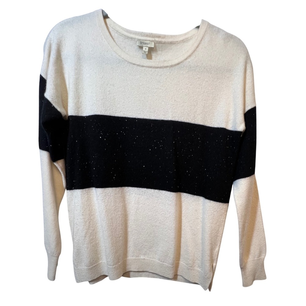 Project Cream‎ Cashmere Sweater Black Stripe Long Sleeve Casual Size M